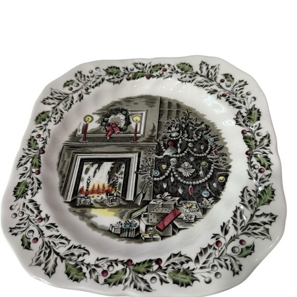 Johnson Bros Merry Christmas Square Salad Plate 7 1/2 inches Ceramic England - Picture 4 of 5